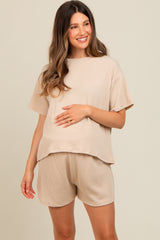 Ivory Ribbed Maternity Shorts Set