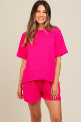 Fuchsia Ribbed Maternity Shorts Set