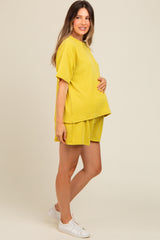 Lime Ribbed Maternity Shorts Set