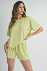 Lime Ribbed Maternity Shorts Set