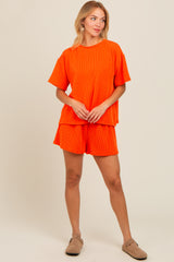 Orange Ribbed Shorts Set