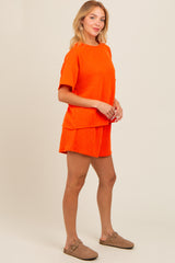 Orange Ribbed Shorts Set