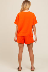 Orange Ribbed Shorts Set