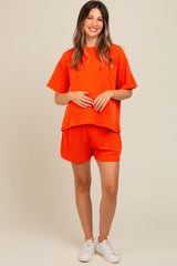 Orange Ribbed Maternity Shorts Set