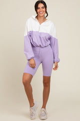 Lavender Colorblock Hoodie Shorts Set