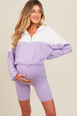 Lavender Colorblock Hoodie Shorts Maternity Set