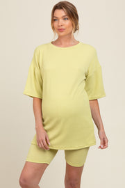 Lime Ribbed Maternity Biker Shorts Set