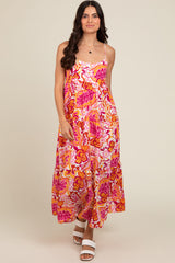 Pink Floral Tiered Maternity Maxi Dress