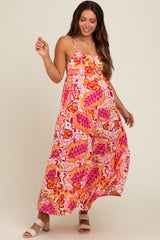 Pink Floral Tiered Maternity Maxi Dress