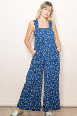 Navy Blue Back Cutout Wide Leg Maternity Jumpsuit