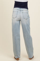 Light Blue Open Knee Relaxed Straight Leg Maternity Jeans