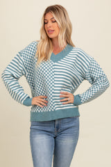 Blue Mixed Pattern Sweater