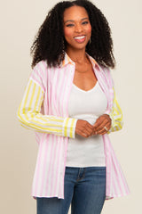 Light Pink Mixed Striped Maternity Button Down Shirt