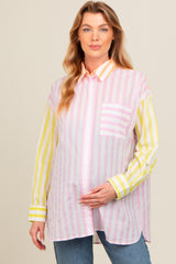 Light Pink Mixed Striped Maternity Button Down Shirt