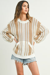 Mocha Striped Front Pocket Maternity Sweater