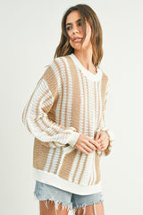 Mocha Striped Front Pocket Sweater