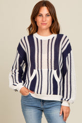 Navy Blue Striped Front Pocket Maternity Sweater