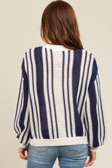 Navy Blue Striped Front Pocket Sweater