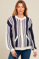 Navy Blue Striped Front Pocket Maternity Sweater