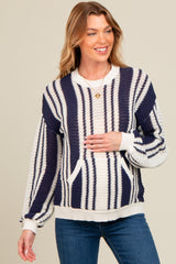 Navy Blue Striped Front Pocket Maternity Sweater