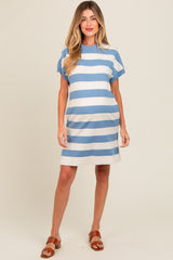 Blue Wide Stripe Knit Maternity Dress