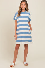 Blue Wide Stripe Knit Maternity Dress