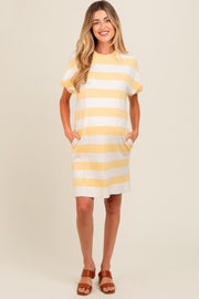 Yellow Wide Stripe Knit Maternity Dress