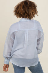 Light Blue Sheer Striped Button Down Blouse