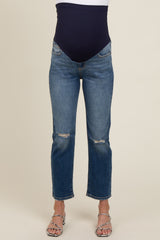 Blue Distressed Knee Slim Fit Maternity Jeans