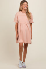 Mauve Raw Hem Maternity Short Sleeve Dress