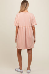 Mauve Raw Hem Maternity Short Sleeve Dress