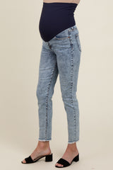 Blue Skinny Fringe Hem Maternity Jeans