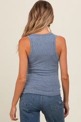 Blue V-Neck Ribbed Maternity Tank Top