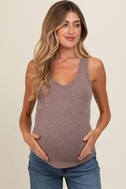 Mocha V-Neck Ribbed Maternity Tank Top