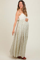 Green Floral Lace Contrast Maternity Maxi Dress