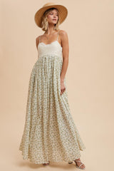 Green Floral Lace Contrast Maternity Maxi Dress