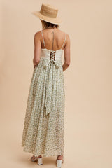 Green Floral Lace Contrast Maxi Dress