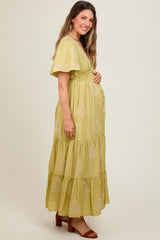 Light Olive Embroidered Maternity Maxi Dress