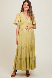 Light Olive Embroidered Maternity Maxi Dress