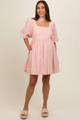 Light Pink Babydoll Maternity Mini Dress