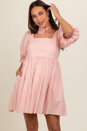 Light Pink Babydoll Maternity Mini Dress