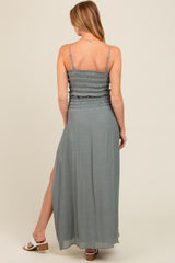 Grey Smocked Crop Top And Maxi Skirt Maternity Set