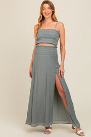 Grey Smocked Crop Top And Maxi Skirt Maternity Set