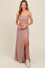 Mauve Smocked Crop Top And Maxi Skirt Maternity Set