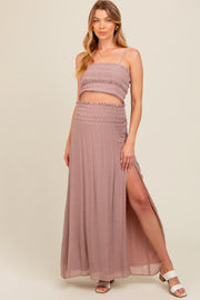 Mauve Smocked Crop Top And Maxi Skirt Maternity Set