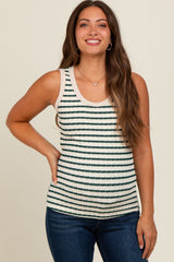 Forest Green Striped Knit Maternity Sleeveless Top