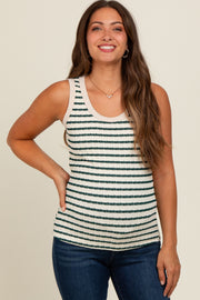 Forest Green Striped Knit Maternity Sleeveless Top