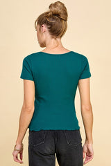 Hunter Green Thermal Tee With Front Notch