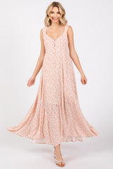 Peach Floral Button Down Maternity Maxi Dress