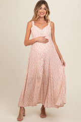 Peach Floral Button Down Maternity Maxi Dress